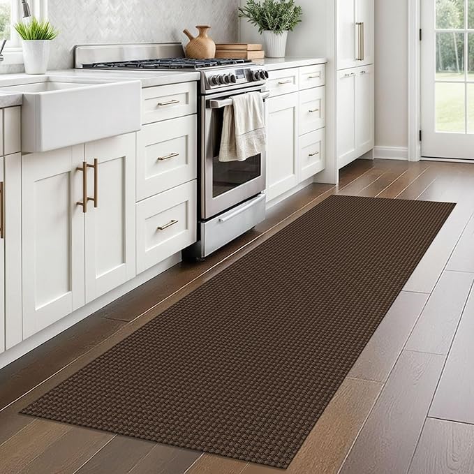 Braided Runner Rug 2x7 Ft Washable Runners for Hallways Non Slip Rubber Backed Kitchen Runners Cotton Entryway Runner Indoor, Woven Floor Carpet for Hall Kitchen Bedroom, Brown