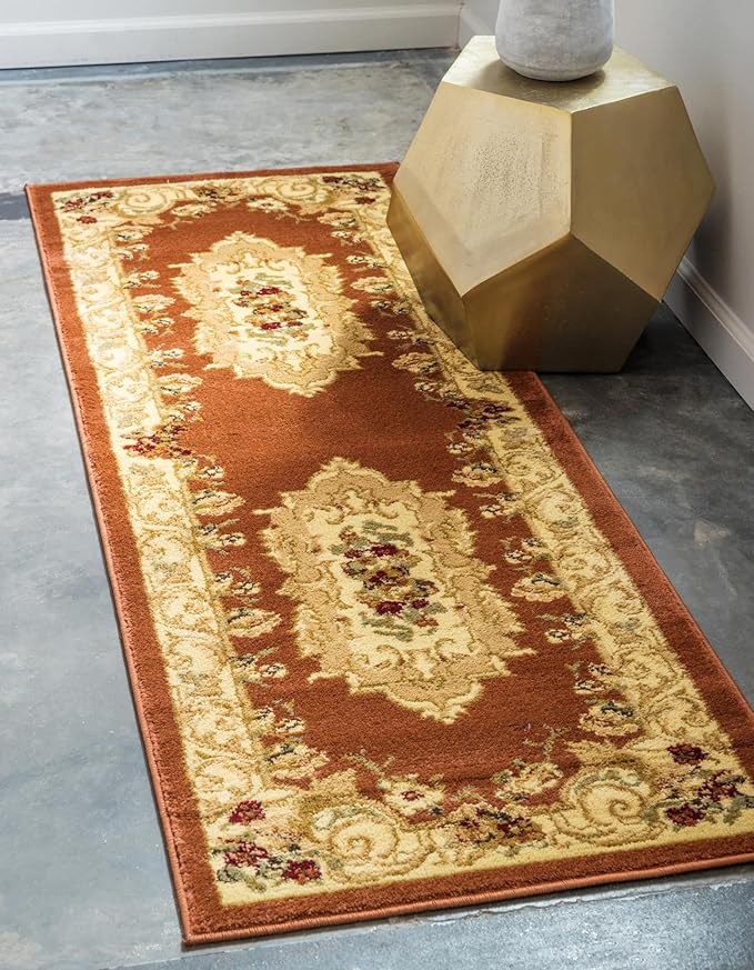 Rugs.com Chateau Collection Rug – 6 Ft Runner Brick Red Medium Rug Perfect for Hallways, Entryways