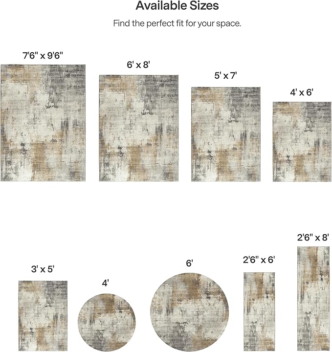 ReaLife Rugs Machine Washable Area Rug - Living Room Bedroom Bathroom Kitchen Entryway Office - Padded Low Pile Stain Resistant Premium - Modern Abstract Contemporary - Quinn - Beige 5' x 7'