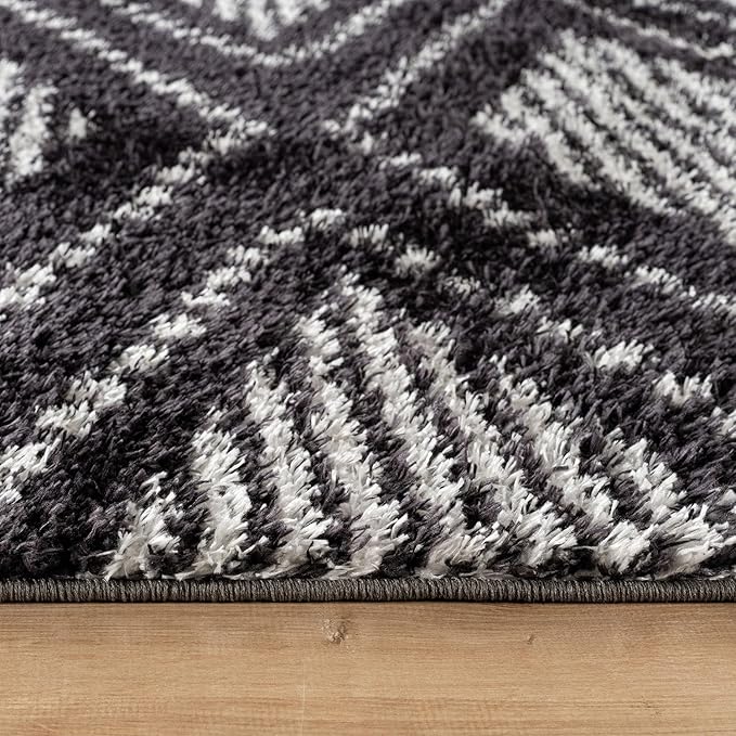 Rugshop Geometric Shag Runner Rug Anthracite Dark Gray and White 2' 3" x 12' Great for Long Hallways, Open Entryways, or Galley Kitchens
