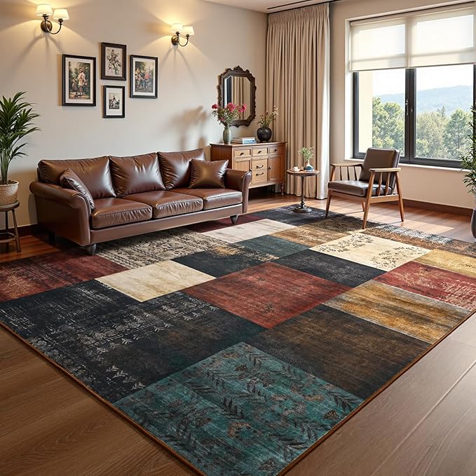 DweIke Large Modern Washable Area Rugs 8x10, Living Room Rug Non-Slip and Non-Shedding Large Rugs for Bedroom, Low Pile Indoor Rubber Backed Carpets for Dining Office Home Decor, Colorful