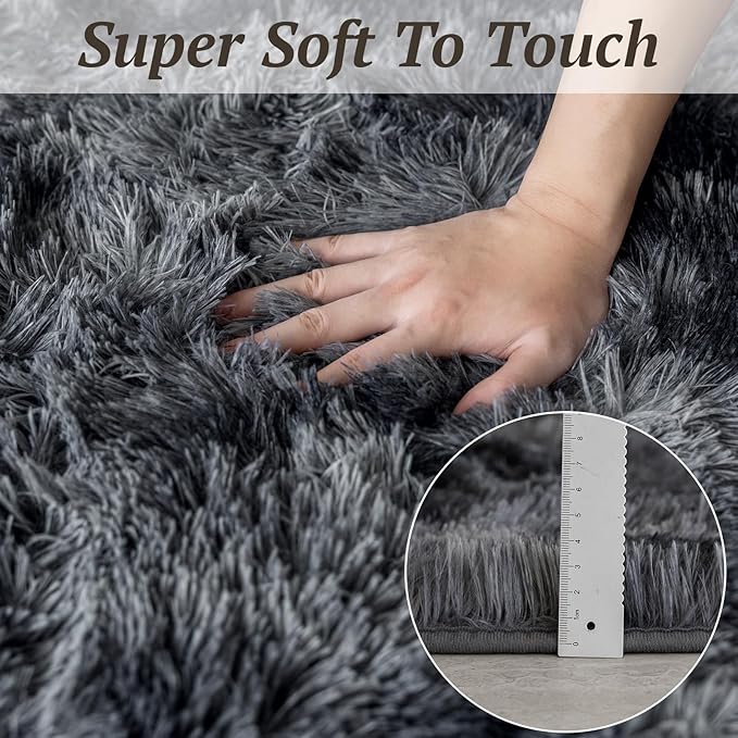 5x7 Area Rugs for Living Room Bedroom, Soft Fluffy Shaggy Bedside Rug, Indoor Floor Carpet for Kids Playroom, Dorms, Nursery Rooms, Home Decor (Tie-Dyed Dark Grey 5'x7')