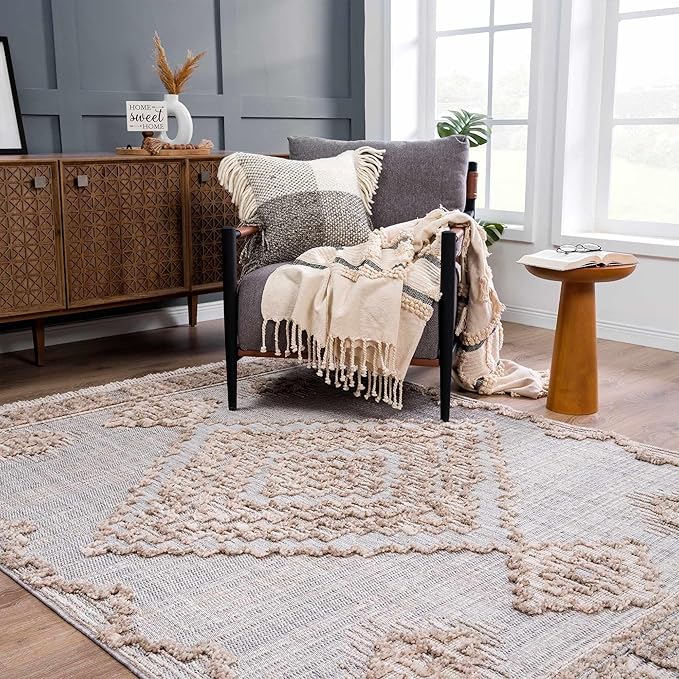 Hauteloom Ampusungan Hallway, Kitchen Runner Rug - Geometric - Charcoal, Cream, Beige - 2'7" x 10'