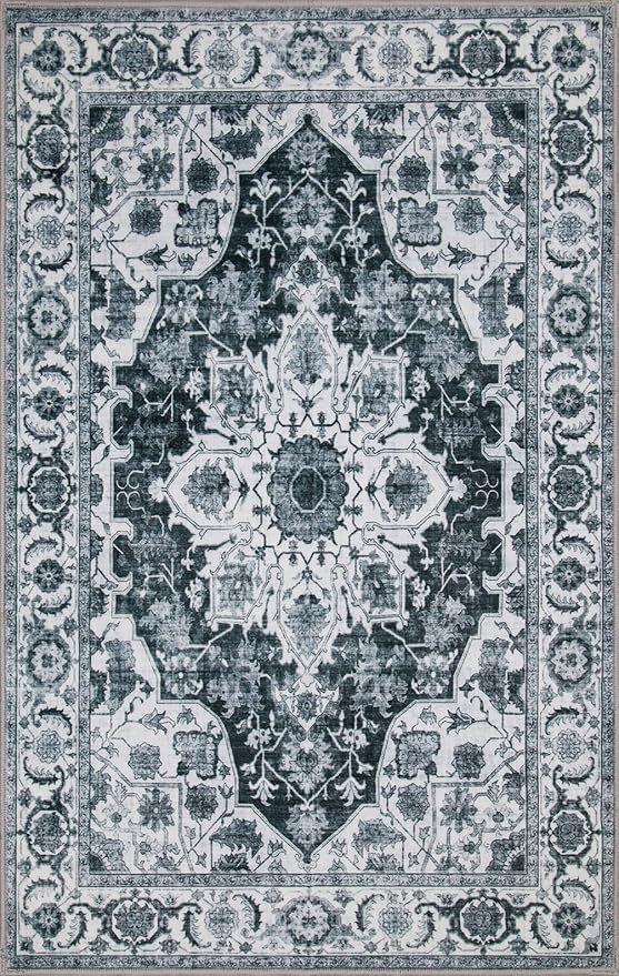 WILLSUN Washable Area Rugs, 2x6 Non-Slip Boho Area Rugs for Kitchen, Living Room, Bedroom, Machine Washable Vintage Rug, Indoor Floral Print Carpet for Home Decor, Kid & Pet Friendly Mat