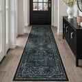 Black White 2x8 Kitchen Runner Rug, Washable Non Slip Hallway Entryway Runner Indoor, Low Pile Vintage Medallion Distressed Carpet Runners 8ft for Bedroom Bedside/Laundry Room/Bathroom