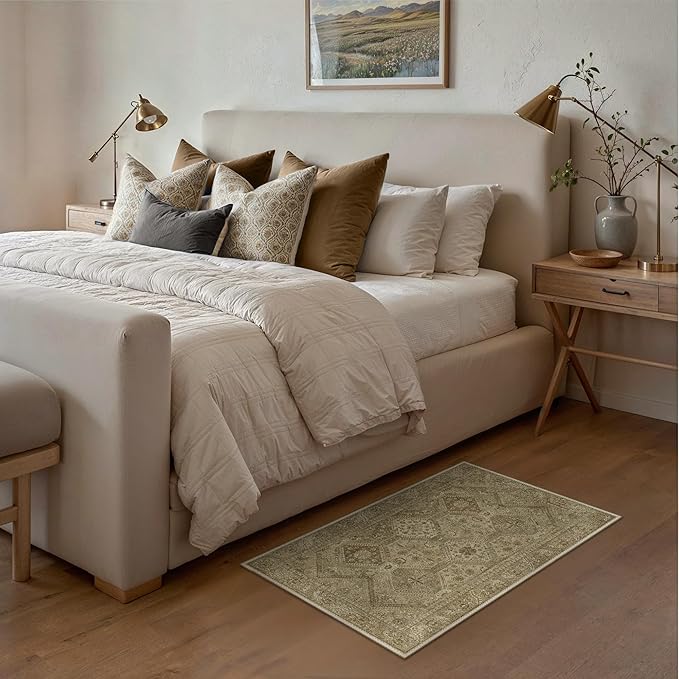 Bavni Clearance 2x3 Rugs for Entryway Indoor, Machine Washable Area Rug Non Slip, Vintage Distressed Throw Rugs, Ultra-Thin Small Entry Carpet, Low Pile Door Mat for Entrance, Bedroom, Bathroom, Brown