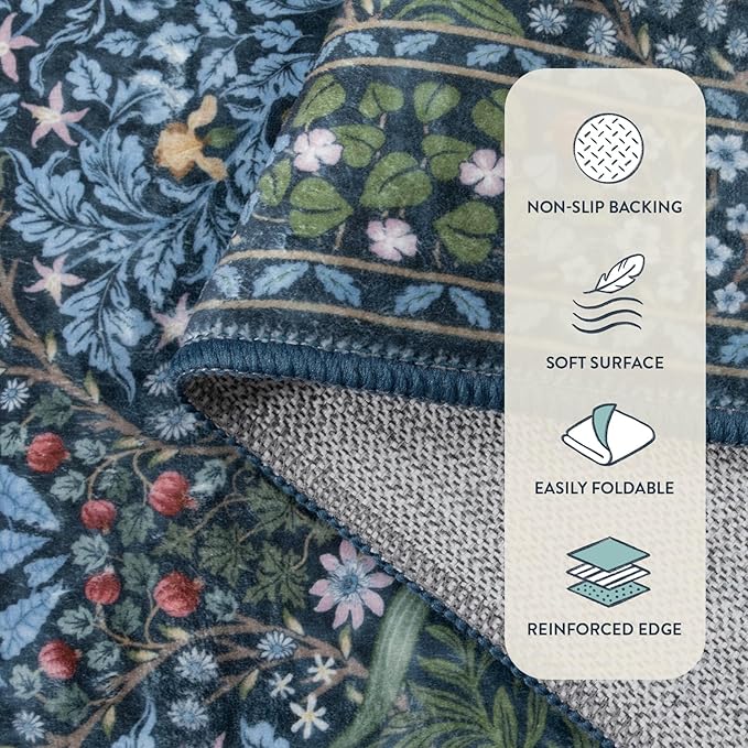 Lahome Floral Entryway Rug, 2x3 Kitchen Rugs Non Slip Washable Boho Blue Forest Design, Soft Door Mat Indoor Entrance, Ultra-Thin Easy Clean Small Throw Carpet for Bedroom Bathroom, Blue