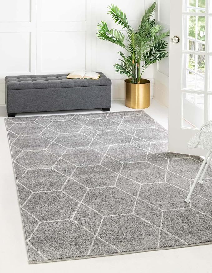 Unique Loom Trellis Frieze Collection Area Rug - Geometric (6' 1" x 9', Light Gray/ Ivory)