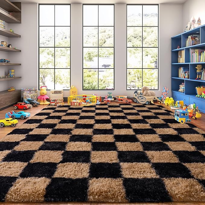 Upgrade Non-Slip Plush Rugs for Living Room, Soft Shaggy Carpets for Living Room, Fuzzy Rugs for Kids' Room, Perfect Decor for Modern Home Grid 5x7Feet