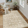 HUGEAR 3x5 Machine Washable Rugs Beige Hallway Area Rug Indoor Accent Rug Floral Low Pile Carpet Soft Throw Rug Bedroom Living Room Office Dining Room Kitchen Laundry Room Non Slip