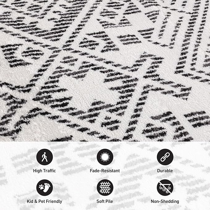 Rugshop Boho Cream Tribal Area Rug Modern Indoor Carpet for Living Room, Bedroom, or Entryway – Non-Shedding, Low Pile Geometric Design 2' 3" x 12'