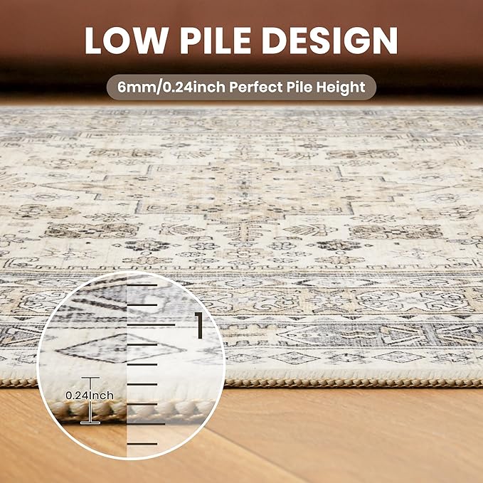 zesthome 9x12 Area Rugs,Stain Resistant Washable Rug,Ultra-Thin Rugs for Living Room,Bedroom,Non-Slip Backing Home Decor Large Area Rug (Beige,9'x12')