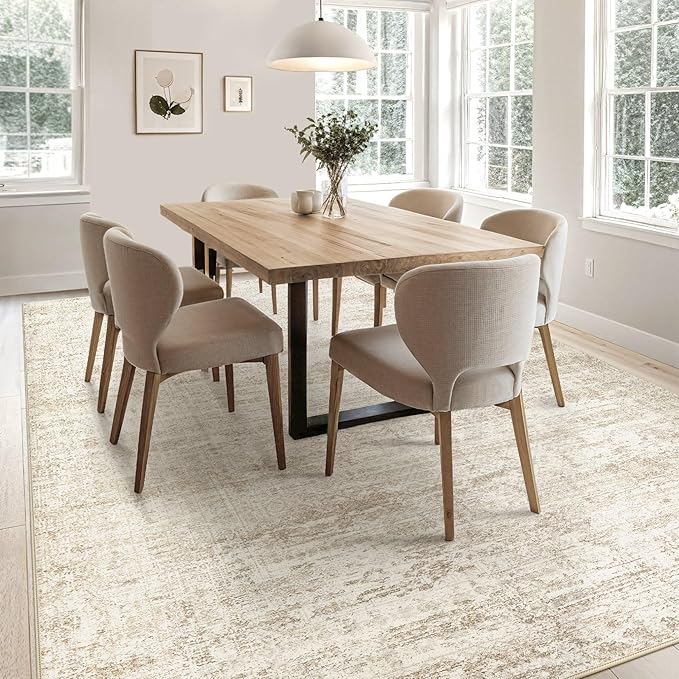 5x7 Area Rug Living Room Rugs - Washable Neutral Modern Abstract Soft Thin Rug Indoor Floor No Slip Rug Carpet for Bedroom Under Dining Table Home Office Decor - Beige/Brown