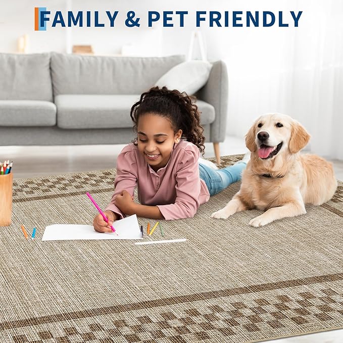 GarveeHome Kitchen Runner Rug Washable Runner Rug 2x6 for Hallway Non Slip Soft Throw Runner Carpet Modern Bordered Bathroom Mat Low Pile Checkered Runner Rugs for Bedroom Living Room Entry, Taupe
