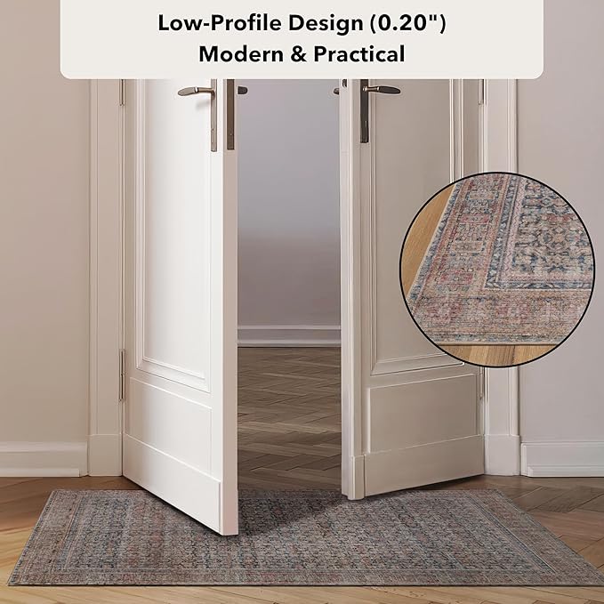 Kuden 4x6 Area Rug, Machine Washable Area Rug with Non-Slip Backing, Vintage Style, Soft, Easy Clean, Low Pile Rug for Living Room, Bedroom, Dining Room