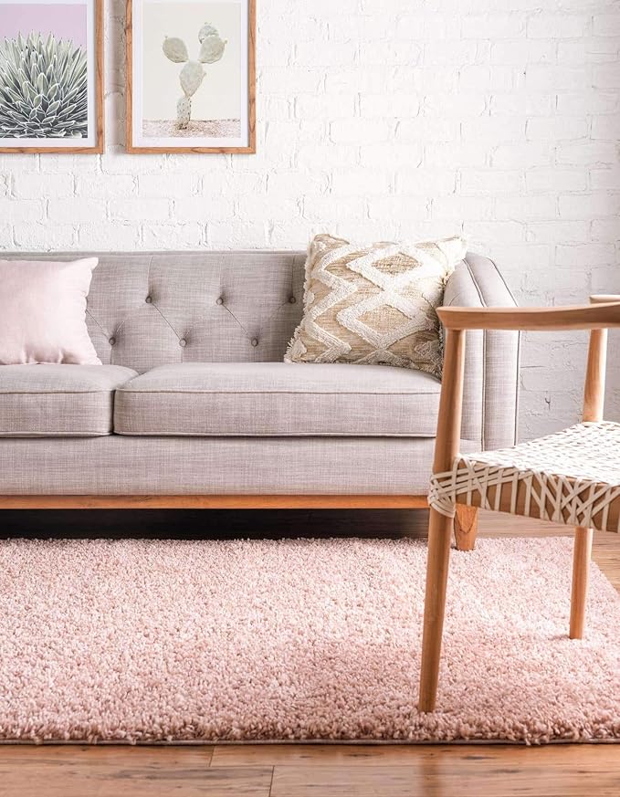 Unique Loom Davos Shag Collection Area Rug - Solid (3' 3" Square, Dusty Rose)