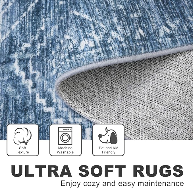KILOCOCO Small Rug 2'x3' Entryway Rug Door Mat Indoor Soft Non Slip Printed Machine Washable Rugs for Bedroom Kitchen Entrance Front Door Geometric Boho Throw Rugs, Blue