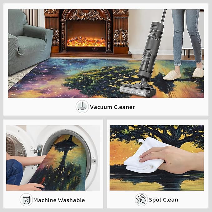 4x5 Tree of Life Indoor Outdoor Rug - Galaxy Tree Bedside Rug, Dreamlike Starry Sky Washable Entry Way Rugs Kids Carpet for Inside House Playroom Living Room End Table Nursery