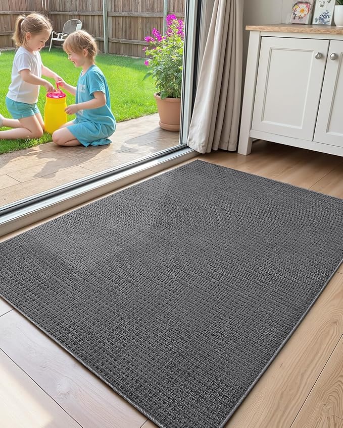 Color&Geometry Front Door Mat Indoor Non Slip Rubber Backing, 36"x55" Ultra Thin Doormat, Soft Absorbent Inside Doormat Washable Easy Clean Rugs for Entryway, Slate Gray (Rolled-up NO Creases)
