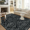 Wonnitar Moroccan 6x9 Area Rugs, Washable Black Rugs for Living Room, Large Soft Bedroom Throw Rug, Non-Slip Stain Resistant Thin Boho Floor Carpet for Dining Room Home Office Decor (Black,6'x9')