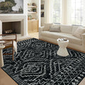 Wonnitar Moroccan 8x10 Area Rugs for Living Room, Washable Large Black Rug for Bedroom, Non-Slip Soft Thin Stain Resistant Boho Tribal Floor Carpet for Dining Guest Room Office (Black,8'x10')