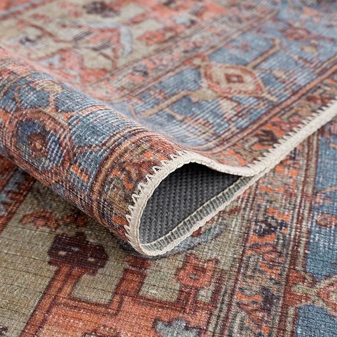 Bloom Rugs Washable 5' x 7' Rug - Terracotta/Blue Traditional Area Rug for Living Room, Bedroom, Dining Room, and Kitchen - Exact Size: 5' x 7'