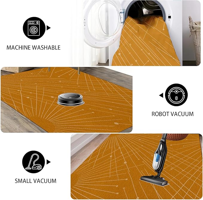 Modern Washable Area Rug 6x9, Boho Minimalist Non-Slip Rugs, Abstract Striped Soft Carpet for Living Room Bedroom Nursery Room Home Decor Office, Pet Friendly, Orange Beige
