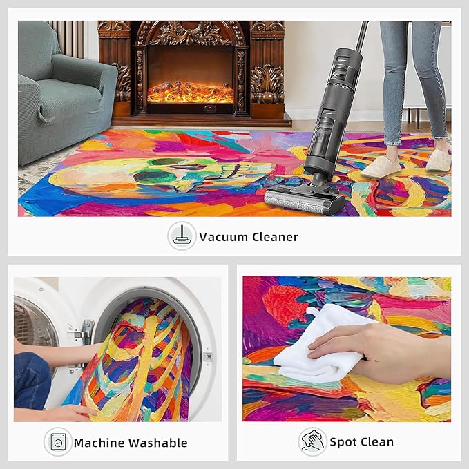 5x8 Abstract Graffiti Kids Rug - Colorful Skeletons Dining Room Rug, Pop Art Area Rugs Indoor Modern Rugs for Bedroom Hardwood Floors Teen Room