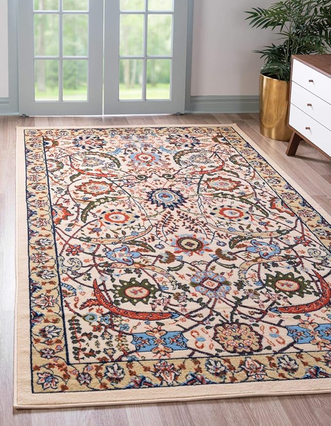 Unique Loom Espahan Collection Area Rug - Cape Cod (5' 1" x 8' Rectangle, Cream/ Black)