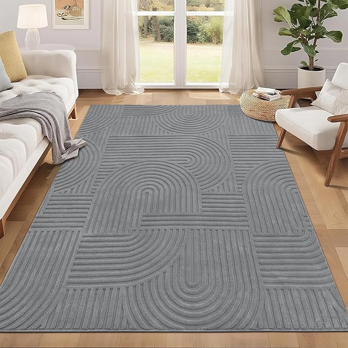 Pauwer 5x7 Washable Area Rugs for Living Room Modern Grey Solid Color Soft Fluffy Rugs for Bedroom Non Slip Boho Accent Indoor Mat Floor Carpet Cover for Kids Room Dining Room Kitchen Office