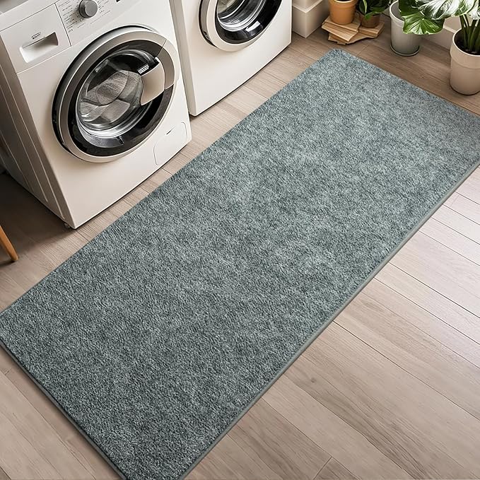 HQAYW 2x6 Soft Runner Rug for Hallways, Thickened Memory Foam Small Throw Bedside Rugs for Bedroom Living Room, Low Pile Washable Non Slip Carpet for Teens Kids Nursery Dorm Decor, Grey Green
