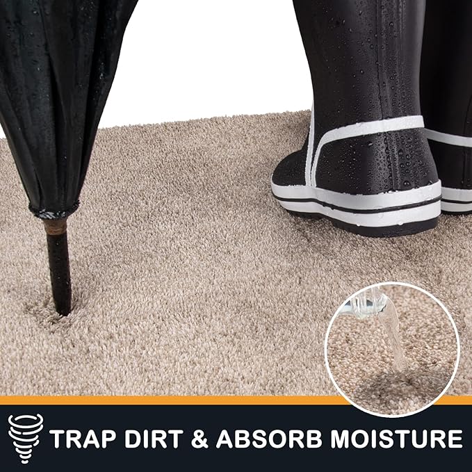 PURRUGS Dirt Trapping Door Mat 31.5" x 47", Non-Slip Machine Washable Entry Rug, Shoe Scraper, Dog Doormat, Super Absorbent Welcome Mat for Front & Back Door, Muddy Shoes & Paws, Taupe