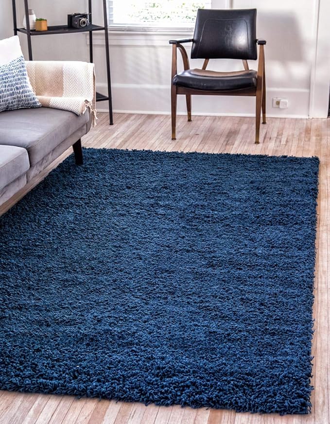 Unique Loom Solid Shag Collection Area Rug (8' x 11' Rectangle, Sapphire Blue/ Navy Blue)