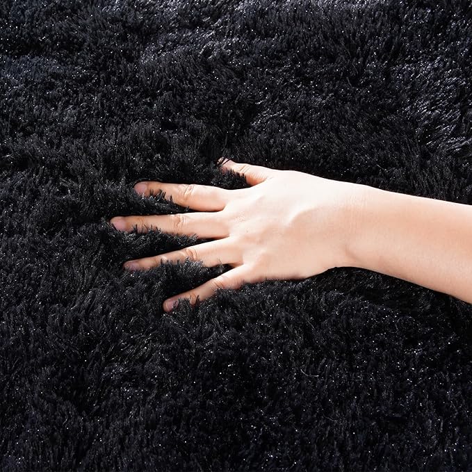 Zentavio Black Area Rugs for Living Room Bedroom 5x8 Large Men Room Carpet Fluffy Furry Shag Aesthetic Plush High Pile Floor Rug for Nursery Kids Room Dorm Home Decor