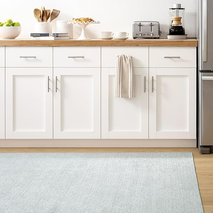 Dash & Albert Herringbone Navy Machine Washable Rug, 7.5 X 9.5 Feet, Blue Geometric Pattern