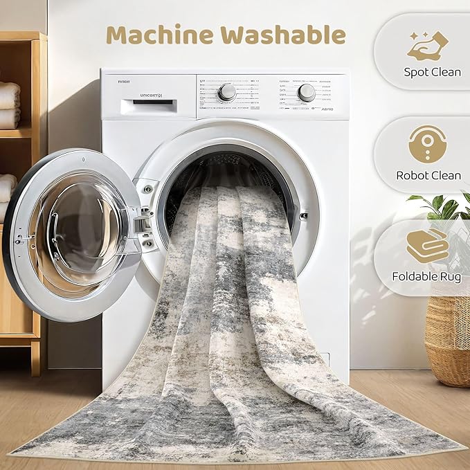 6x9 Area Rugs Living Room: Washable Large Abstract Modern Soft Rug Stain Resistant Indoor Floor Non Slip Accent Carpet for Bedroom Nursery Playroom Dining Room Office Dorm Home House- Grey Brown