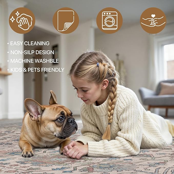Bavni Runner Rug, Machine Washable Rugs for Bedroom 2x5, Non Slip Boho Rugs with Rubber Backing, Ultra-Thin Folable Rug Runner for Hallways Bathroom, Blue/Ivory