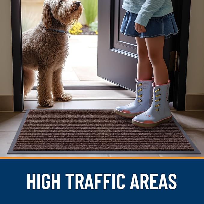 OLANLY Front Door Mat Indoor Outdoor Entrance, Waterproof Heavy Duty Doormat, Fade Resistant, Low Profile, Easy Clean Patio Porch Welcome Floor Mats for Entry, 59x30, Brown