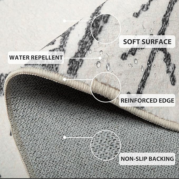 Area Rug 6x6 Rug Machine Washable Non-Slip Low Pile Print Pattern Western Rug for Living Room Bedroom Entryway Tribal Series -Navywhite/Black