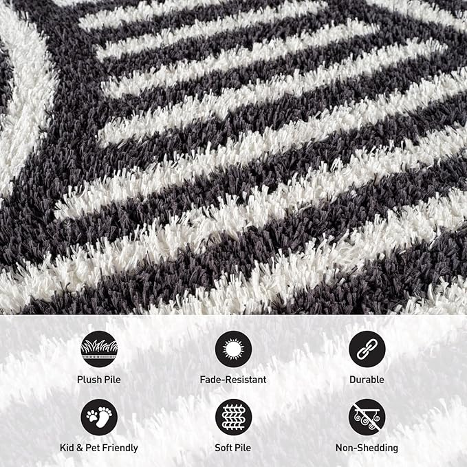 Rugshop Abstract Arch Shag Area Rug Anthracite Dark Gray 4' x 6' Ideal for Small Living Rooms, Offices, or Beside The Bed
