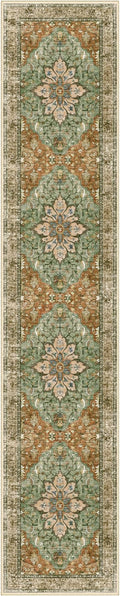 Area Rugs 2'6''x12' Washable Non-Slip, Floral Vintage Distress Print Pattern Medallion Carpet for Living Room Bedroom Dining Room, Brick Red Rust Neutral Brown Burnt Orange Green