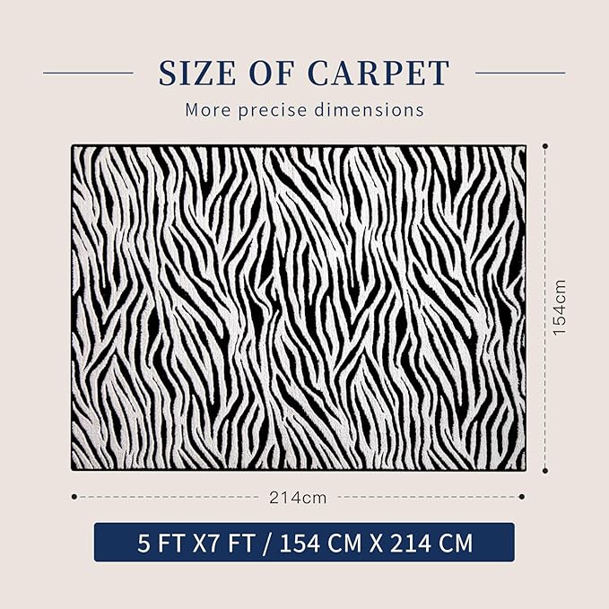 YIHOUSE 5×7 Ft Area Rugs, Black and White Modern Abstract Rug, Washable Plush Soft Zebra Print Carpet, Non-Slip Non-Shedding Rug for Living Room, Bedroom, Playroom, Home Office Decor