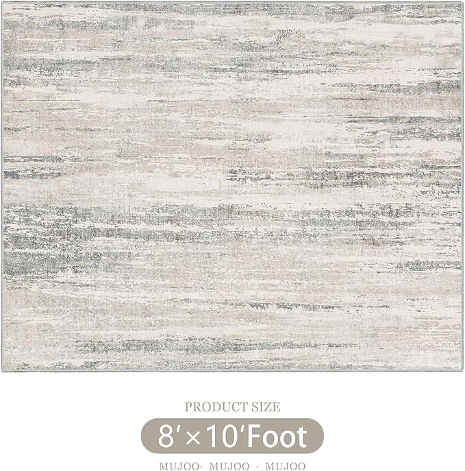 MUJOO 8x10 Area Rugs,Washable Rugs for Living Room Bedroom Dining Room,Modern Abstract Large Non Slip Carpet Indoor,Low Pile Throw Rug Accent Neutral Beige and Grey