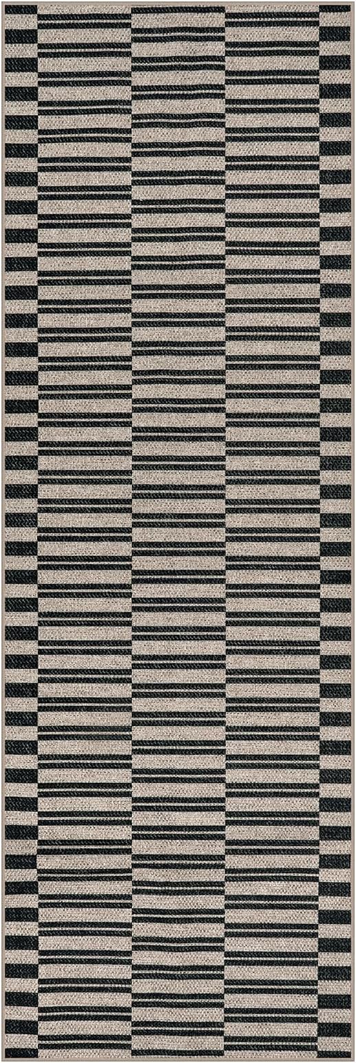 Lahome Striped Easy Jute Entryway Runner, 2x6 Kitchen Mats for Floor Black Rug Runners for Hallways Non Slip Indoor Outdoor Carpet, Farmhouse Non Shedding Floor Carpet for Laundry Porch Corridor