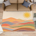 Boho Sun Area Rugs 4x5ft, Mosaic Sunburst Kids Play Rug, Dotted Gradient Hills Throw Rugs Bedroom Fluffie Soft for Coffee Shop Living Room Under Table Game Room