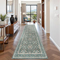 WITSHOCK Washable 3x10 Long Runners Rugs for Hallways,Vintage Neutral Hallway Rugs for Entryway Kitchen Bedroom,Vintage Farmhouse Home Decor(Teal Blue,3x10)