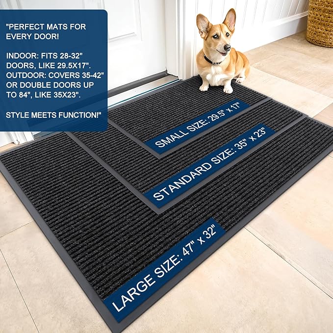 OLANLY Front Door Mat Indoor Outdoor Entrance, Waterproof Heavy Duty Doormat, Fade Resistant, Low Profile, Easy Clean Patio Porch Welcome Floor Mats for Entry, 59x40, Off-Black