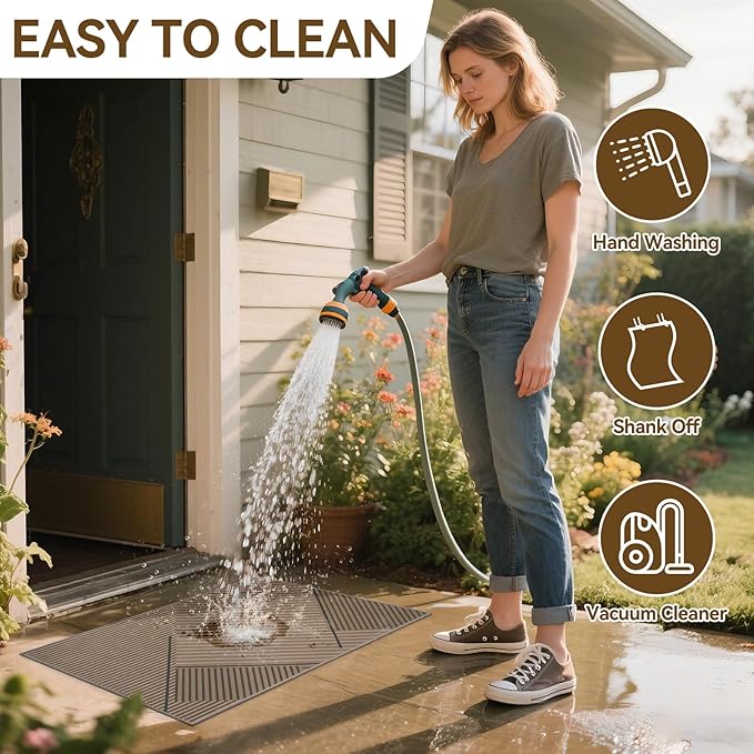 Front Door Mat 17''x30'', Non Slip Absorbent Muddy Dirt Resist Washable Low-Profile Indoor Doormat,Easy Clean Welcome Entryway Door Mats, Brown