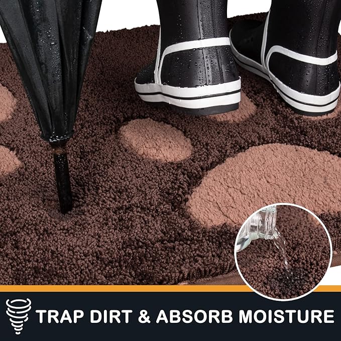 PURRUGS Dirt Trapping Door Mat 32" x 70", Non-Skid/Slip Machine Washable Microfiber Entryway Rug, Dog Doormat, Super Absorbent Welcome Mat for Muddy Wet Shoes and Paws, Brown