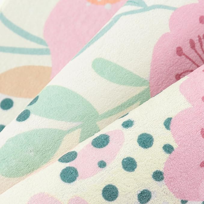 Floral Runner Rug 3x10 Washable Hallway Pink Bedroom Non Slip Cute Long Kitchen Carpet Botanical Indoor Soft Accent Rug for Bathroom Dining Laundry Living Room
